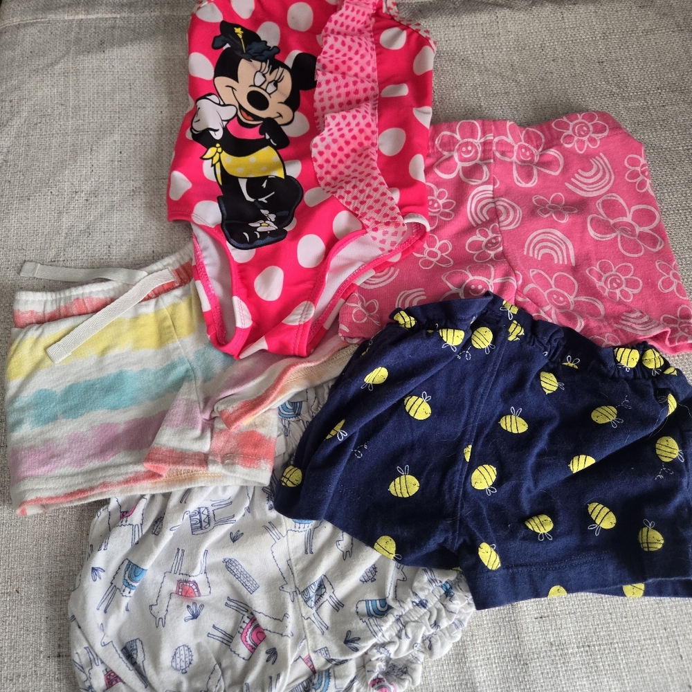 Baby Bundle -Disney Minnie Mouse Pink Polka Dot Kids Swimsuit & Shorts